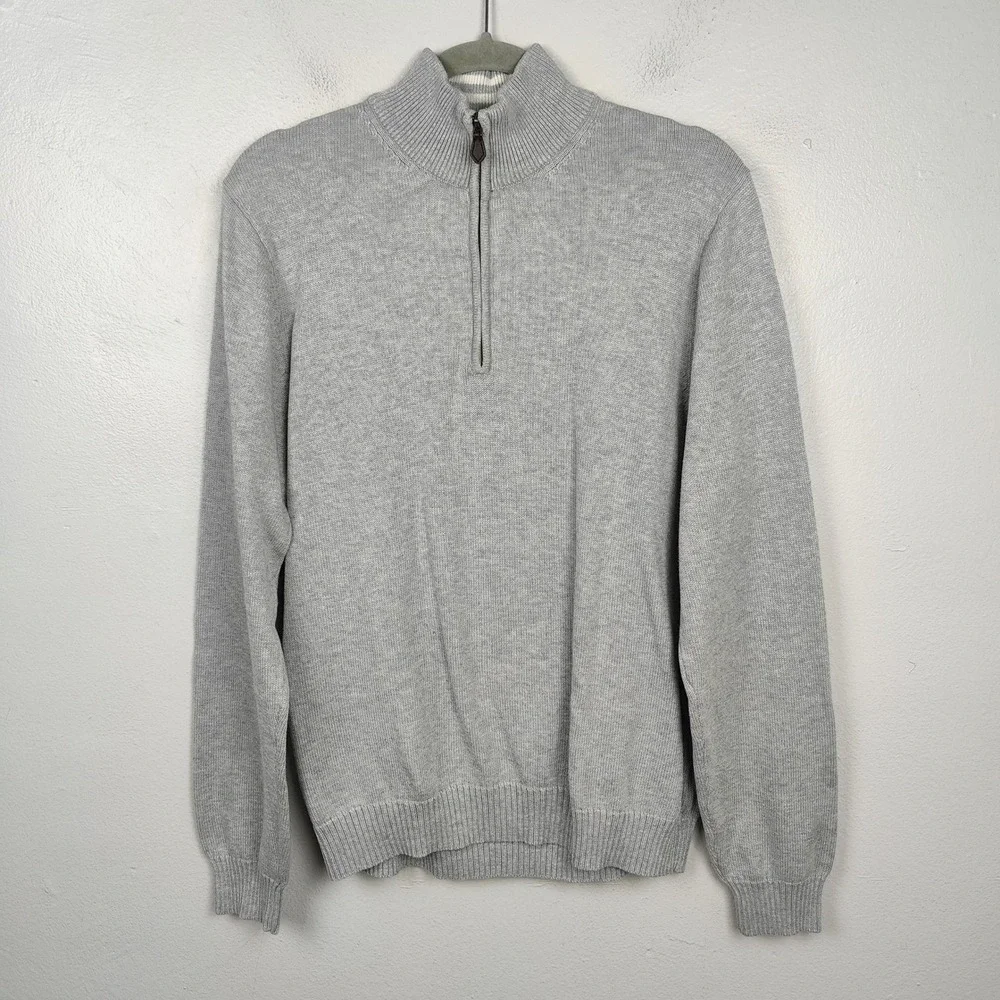 Brooks Brothers Supima Cotton 1/4‎ Zip Pullover Sweater Mens Medium Gray Heather